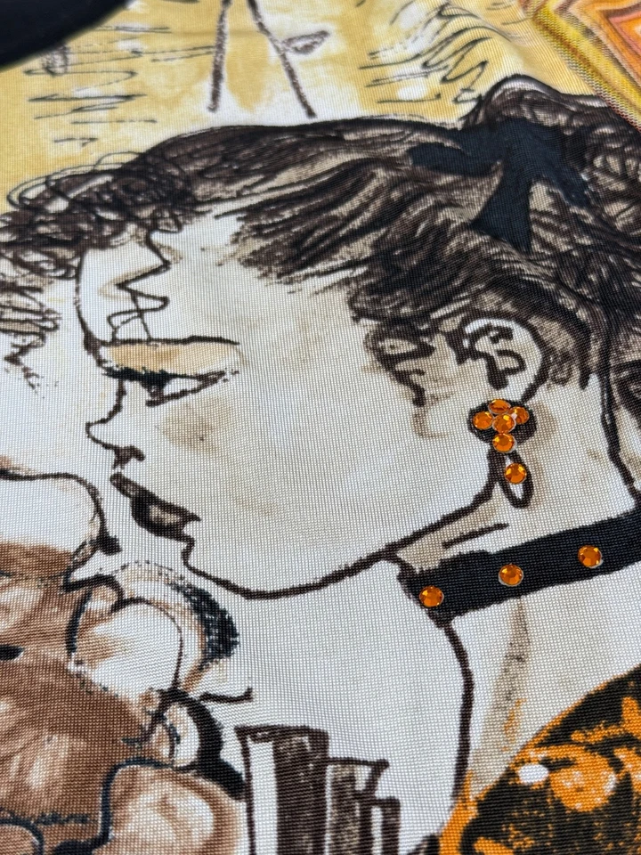 Jersey manga malla estilo galliano estampado cara top vintage diseñador EdyMir Italia Foto 4 de 4