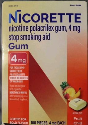 Niccorette Gum 100 4 Mg Fruit Chill Expiration: 09/2028 Minor Damage To Some Box