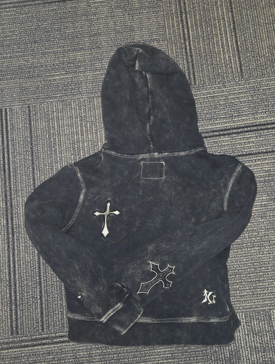 Zumiez Ninth Hall Andover Cross Black Wash Zip Hoodie, Size Large