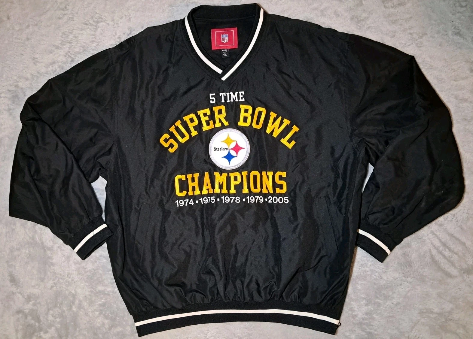 Pittsburgh Steelers Soft Windbreaker Vtg Pullover Zipper Side NFL Superbowl XL