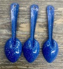 Lot of 3 Vintage Blue Speckled Enamelware Spoons - Camp Utensil Set — photo 2