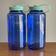 2x LOT Nalgene 32oz Wide Mouth Water Bottles Cornflower Blue