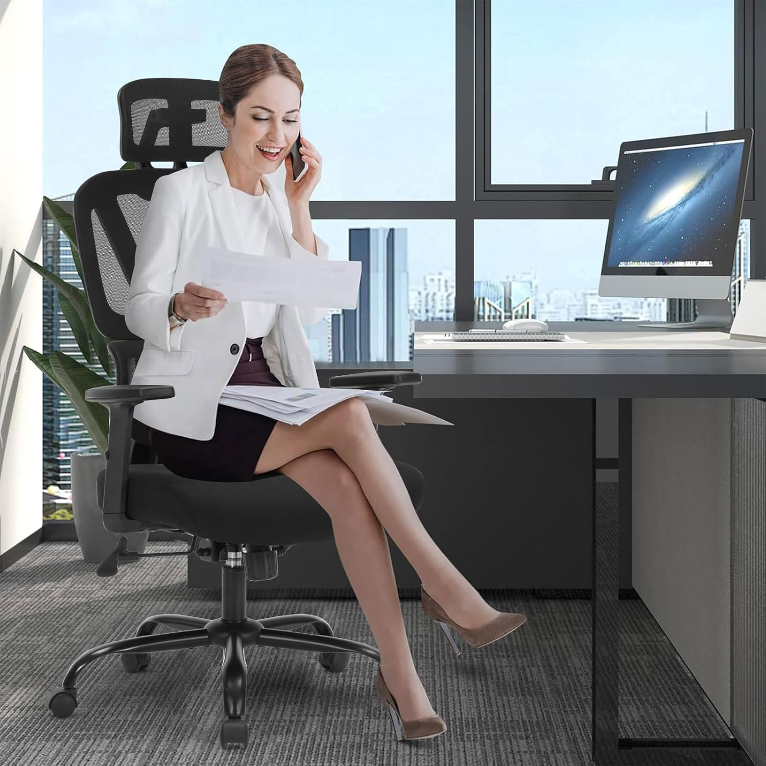Ergonomic High Back Office Chair with Adjustable Armrests & Lumbar Support