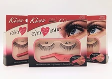 3x kiss Ever EZ Lashes Human Hair Eyelashes Reusable Lightweight Fake Lashes