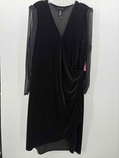 Pre-Owned H Halston Black Size XXL Velvet Hi-Low Long Sleeve Dress