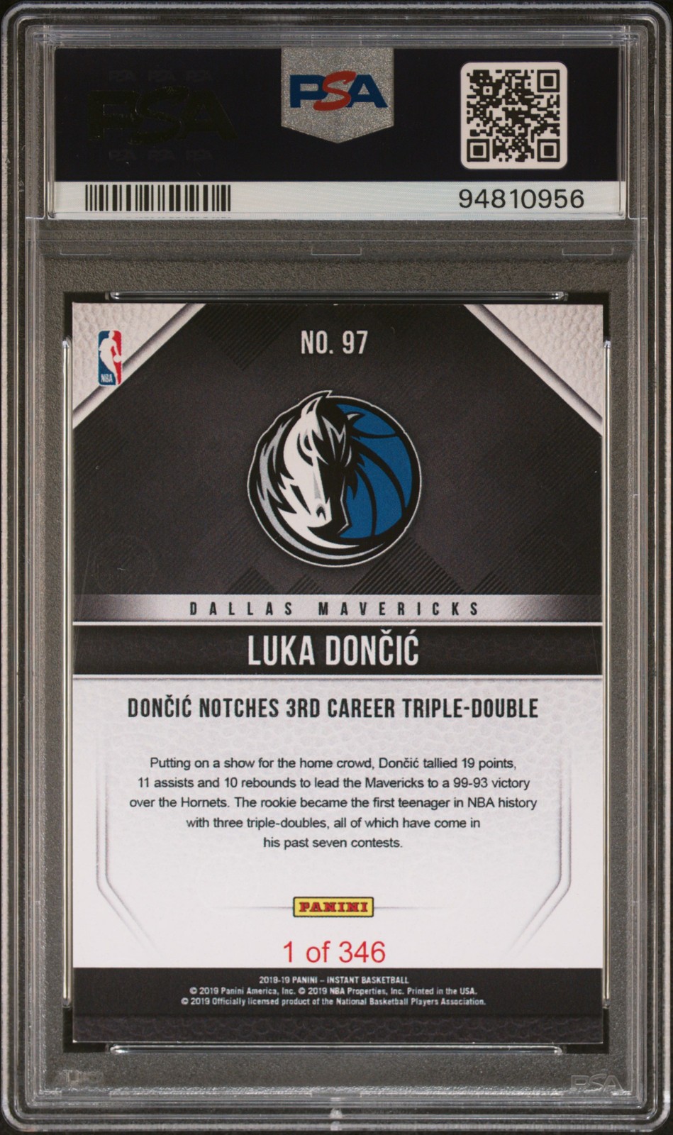 2018 PANINI INSTANT #97 LUKA DONCIC ROOKIE RC PSA 8 view 2