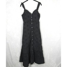 Gap Maxi Dress Ruffle Straps Medium Womens Black Cotton Eyelet Button Front