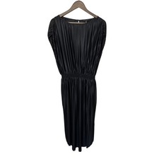 Banana Republic Gathered Pleated Black Dress Cap Sleeves Shiny Small Tall Maxi