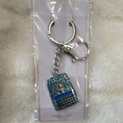 Silver Blue Purse Rhinestone Key Chain Metal Women Solid Accent Bag Charm