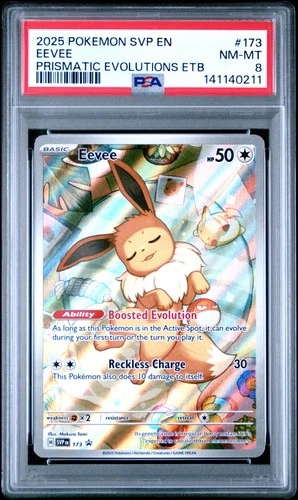 2025 POKEMON PRISMATIC EVOLUTIONS ELITE TRAINER BOX PROMO #173 EEVEE PSA 8