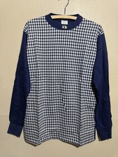 Vtg 70s Towncraft Houndstooth Panel Front Shirt Long Sleeve T 100 Cotton M NOS