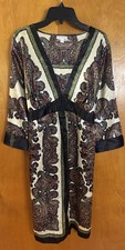 A Pea in the Pod Maternity Paisley Print V-Neck Silky Dress w 3/4 Sleeves SZ M