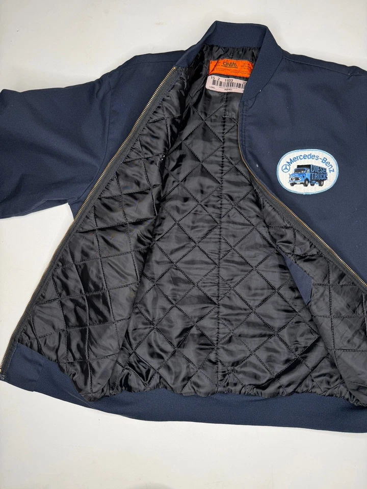 Chaqueta de trabajo mecánico vintage Mercedes Benz diésel camiones azul marino | S Foto 4 de 4