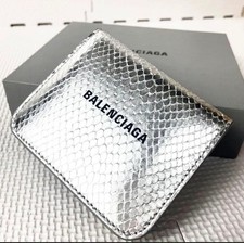 Balenciaga Folding Wallet Python Leather Embossed Silver Limited Edition Women's