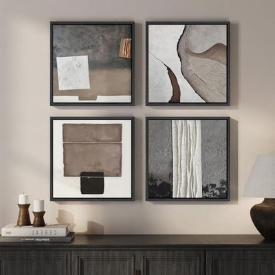 Framed Modern Abstract Wall Art for Living Room, 4 12'' W x 12'' H x 4Pcs Neutral