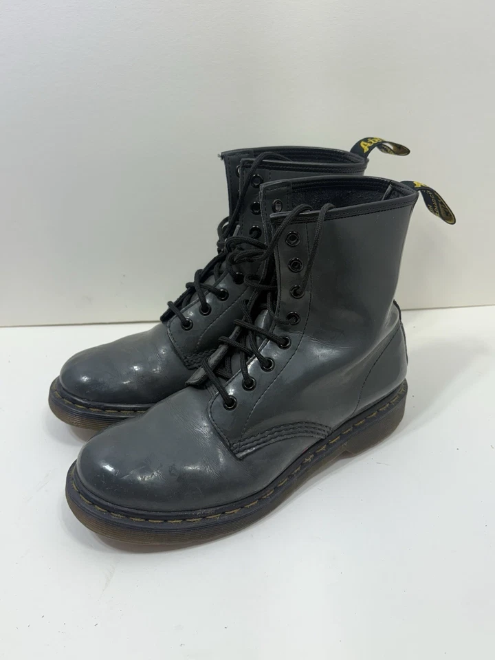 Botas Doc Dr. Martens Mujer Gris 1460 Cuero Con Cordones L Zapatos Talla 9 Foto 3 de 4