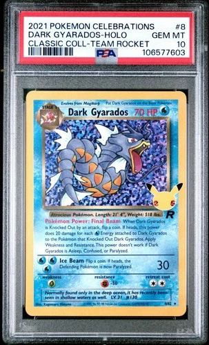 PSA 10 💎 Dark Gyarados 8/82 Celebrations Classic Collection Holo 2021 Pokemon