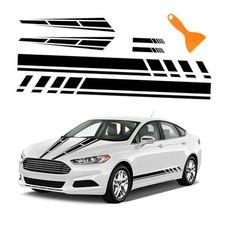 6PCS Racing Stripes for Cars - 2PCS Car Hood Decal 2 Car Side Decals Black