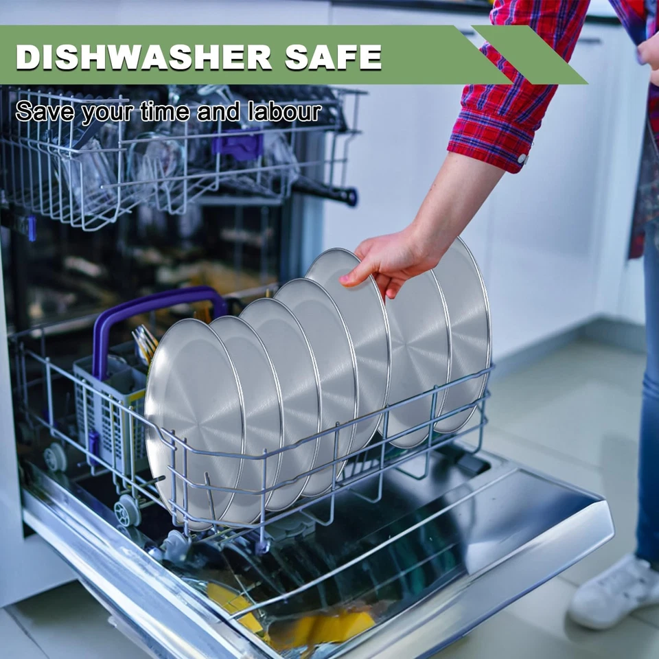 Paquete de 8 Platos de Acero Inoxidable, 10 Pulgadas Metal Ligero Irrompible Cena D Foto 3 de 4