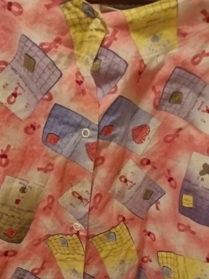 Crest Medical Scrub Top Breast cancer Long Sleeve Size L LastButton Don't Work - Image 2 of 4