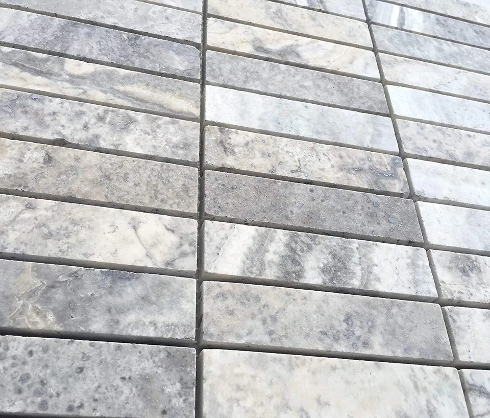 Silver 1x4 Honed Straight Edge Filled Travertine Mosaic Wall and Floor Tile - Image 2 of 3