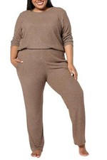 Berkshire Women's Homewear Heathered Long Slv&Pant Hacci Set Coffee