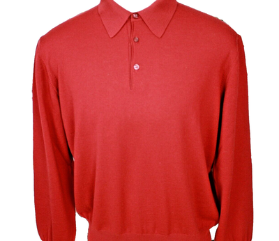JOHN W NORDSTORM Mens Polo Sweater Red Marino Wool Point 