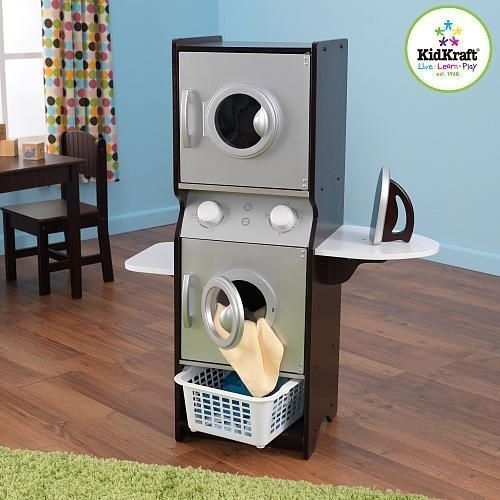 Kidkraft Laundry Washer Dryer Ironing Board Pretend Play Set Espresso