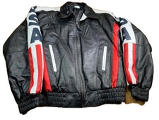Vintage Black Leather Jacket American Flag USA, made by ‘Vilanto’ Size Large
