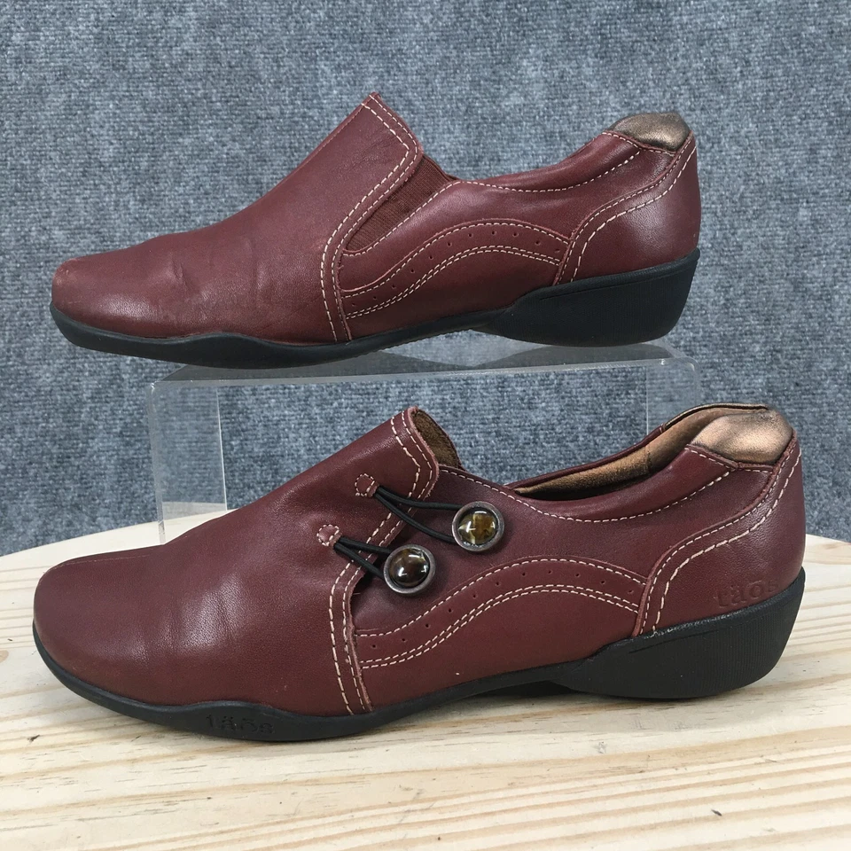 Zapatos Taos Para Mujer 10 Mocasines Doble Toma Cuero Granate Planos Informales Sin Cordones Foto 2 de 4