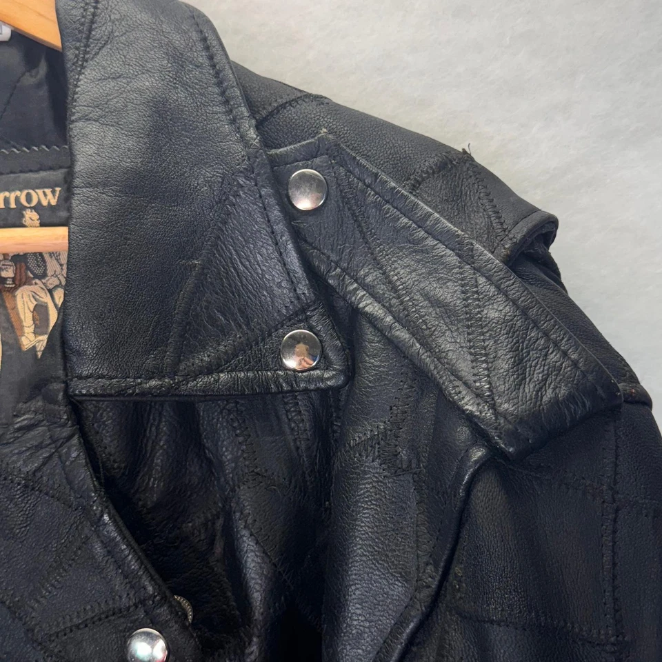 Chaqueta De Colección The Pierce Arrow Cuero Negro Retazos Envejecido Motociclista Moto Talla XL Foto 4 de 4