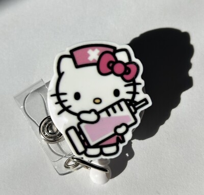 HELLO KITTY PINK SHOT Badge Reel, Teacher, Nurse, ID Badge, Cat, Cute