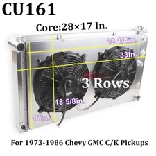 Aluminum Radiator with Electric Fans Shroud for 1973-1986 Chevy C/K C10 C20 C30