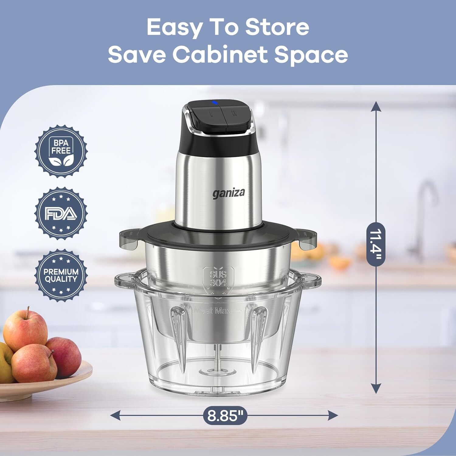 Food Processor,2-Speed Food Chopper Meat Grinder with 8-Cup Stainless Steel Bowl