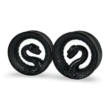 Pair of 316L Black Steel Snake Double Flare Tunnels (PS-292, BLACK) gauges plugs