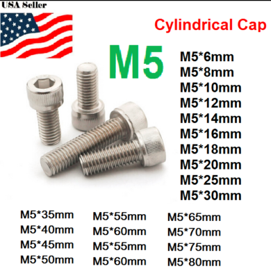 M5-0.8 X 8mm Hex Socket Head Cap Screws Bolts 304 Stainless Steel Metric Machine, Allen Hex...