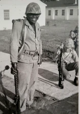 WWII Era USMC 51st Defense Battalion Soldiers in Uniform with Rifles  Photo