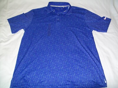 Walter Hager 11 Men Med Golf Club Grid Print Polo Shirt Wicking Cobalt Blue NWT