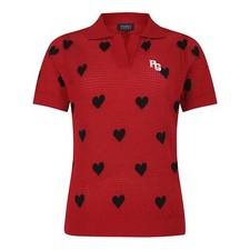 PEARLY GATES GOLF   Heart Pattern Mesh Collar Short Sleeve Knit