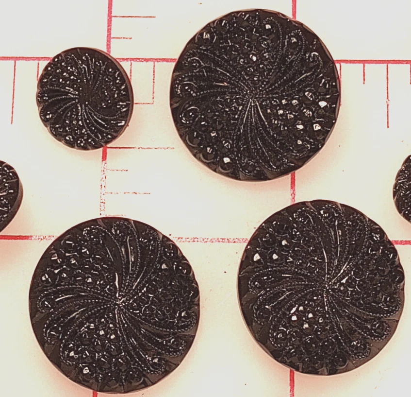 10 LG Vintage Beautiful Czech Pressed Glass Shank Button Jet Black 7/8" 22mm 385 - Image 4 of 4