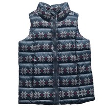 OLD NAVY Girls Size Small 6-7 Blue Puffer Frost Free Winter Vest Snowflakes
