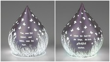 Formano Deko Tropfen Spruch Glas Lila LED Batterie Timer Blumen Schmetterlinge