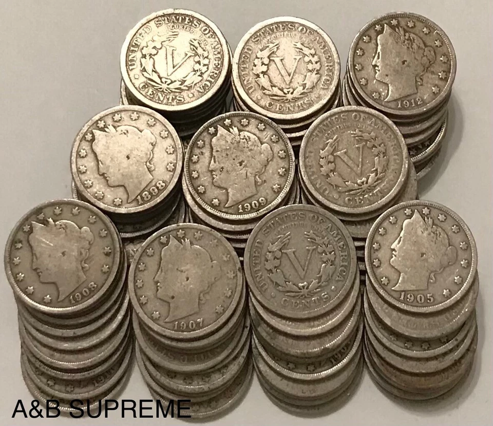 Huge Collection Of 100 Liberty V Nickels Good To Fine 1883-1912 Estate Sale Lot - Image 3 of 4