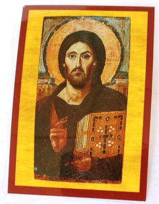 Christ Blessing Pantocrator of Sinai laminated Greek icon prayer card 4x3 inch