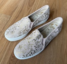 Zapatillas deportivas Keds X Rifle Paper Co. talla 8 sin cordones de tres pisos gamuza rosa dorada