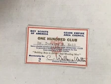 Ozarks Empire Area Council The one hundred club membership card #2 BSA Paperwork