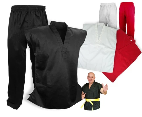 Sleeveless Martial Arts Uniform Gi Set Karate Taekwondo, Black/White/Red