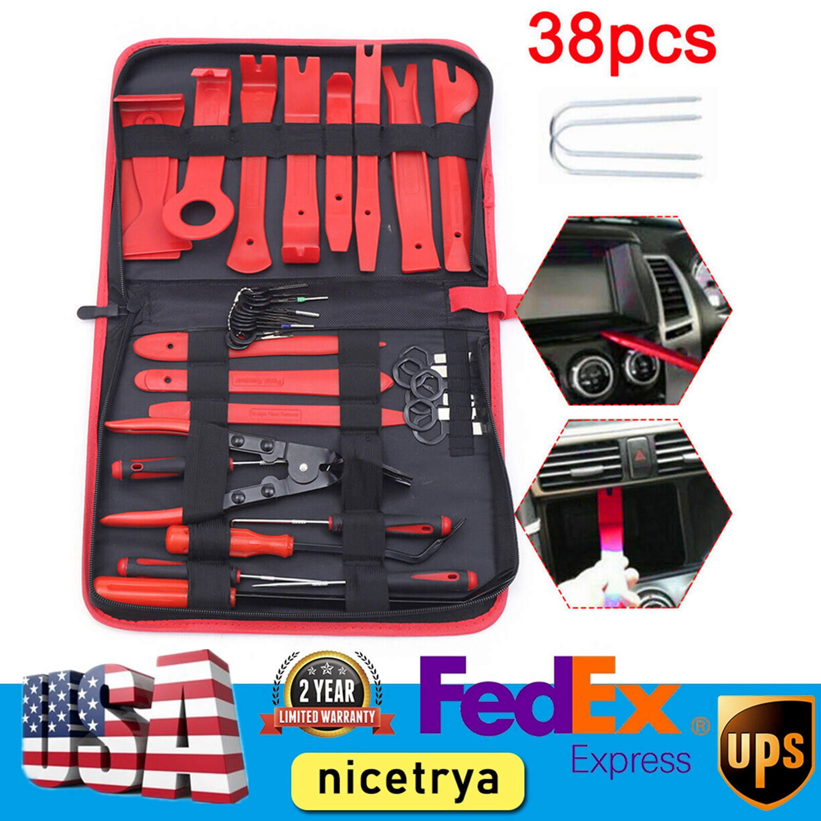 38pcs Radio Body Door Panel Pry Dashboard Kit Clip Car Trim Removal Molding Tool