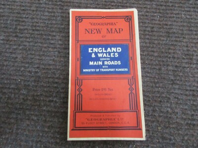 Vintage Geographia New Map of England & Wales Showing Main Roads