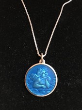 Guardian Angel Pendant Necklace-Guilloche Enamel on Sterling Silver 1 Inch BRTBL